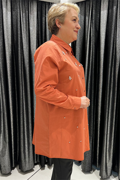 Selma Büyük Beden Taş İşlemeli Yakalı Tunik Gömlek