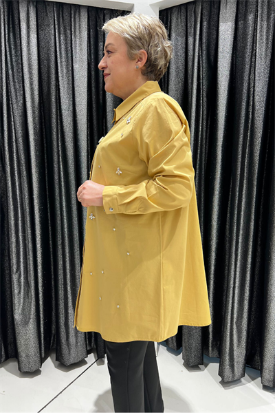 Selma Büyük Beden Taş İşlemeli Yakalı Tunik Gömlek