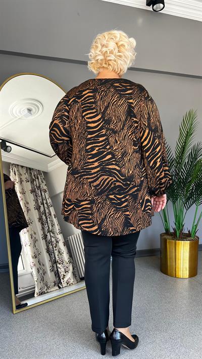 Selma Büyük Beden Taş İşlemeli Zebra Bluz