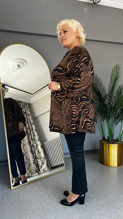 Selma Büyük Beden Taş İşlemeli Zebra Bluz