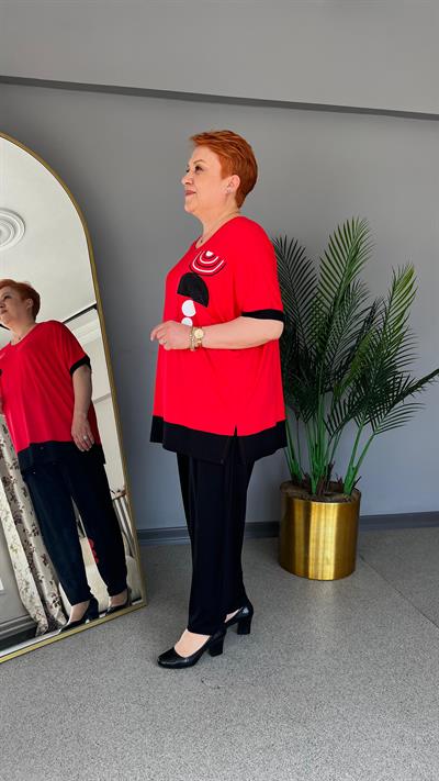 Selma Büyük Beden Tasarım Baskılı Takım