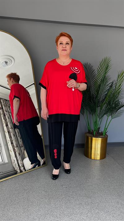 Selma Büyük Beden Tasarım Baskılı Takım