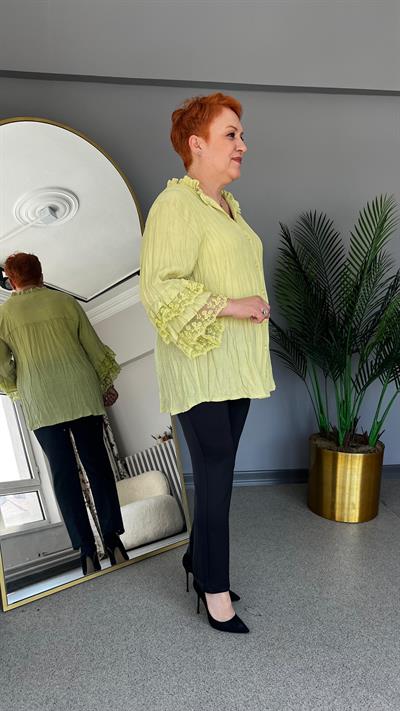 Selma Büyük Beden Tasarım Dantel Kollu Gömlek