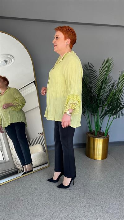 Selma Büyük Beden Tasarım Dantel Kollu Gömlek