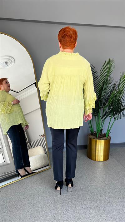 Selma Büyük Beden Tasarım Dantel Kollu Gömlek