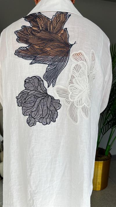 Selma Büyük Beden Tasarım Keten Gömlek