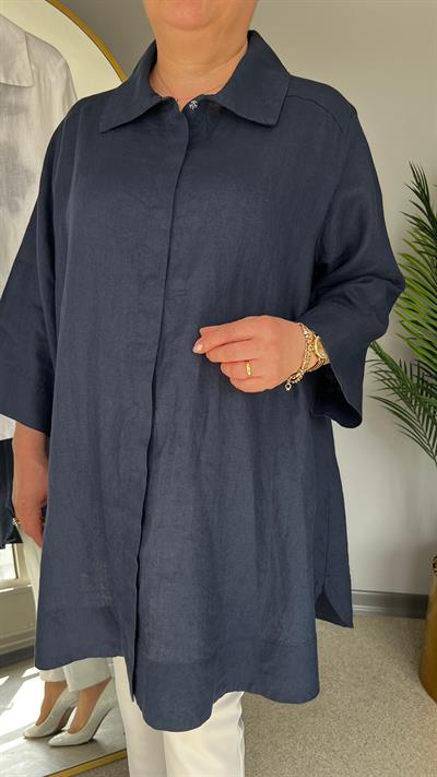 Selma Büyük Beden Tasarım Keten Gömlek