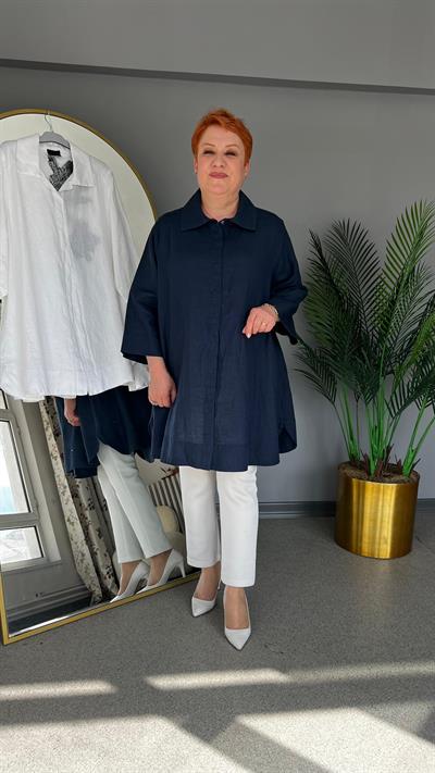 Selma Büyük Beden Tasarım Keten Gömlek