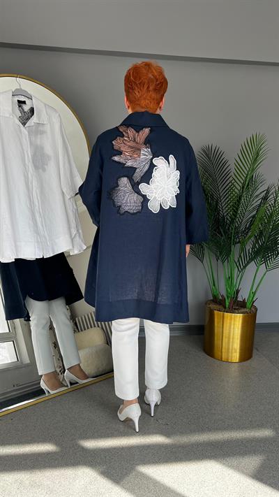 Selma Büyük Beden Tasarım Keten Gömlek