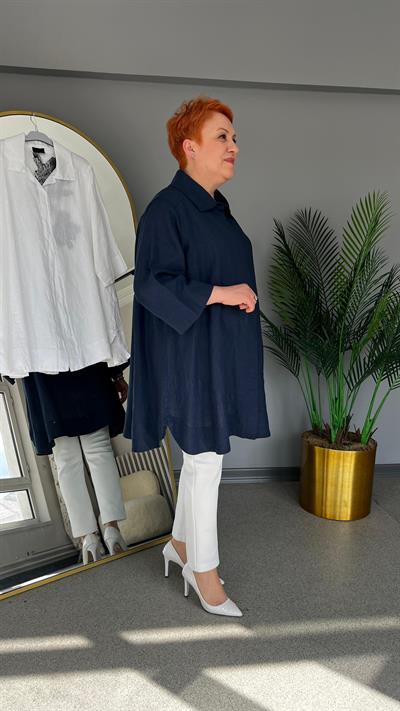 Selma Büyük Beden Tasarım Keten Gömlek