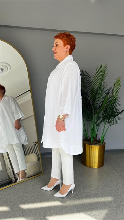 Selma Büyük Beden Tasarım Keten Gömlek