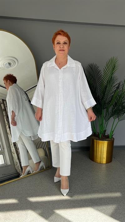 Selma Büyük Beden Tasarım Keten Gömlek