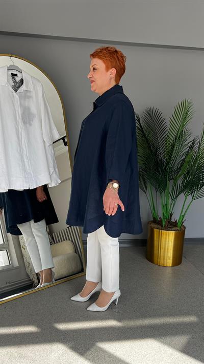 Selma Büyük Beden Tasarım Keten Gömlek