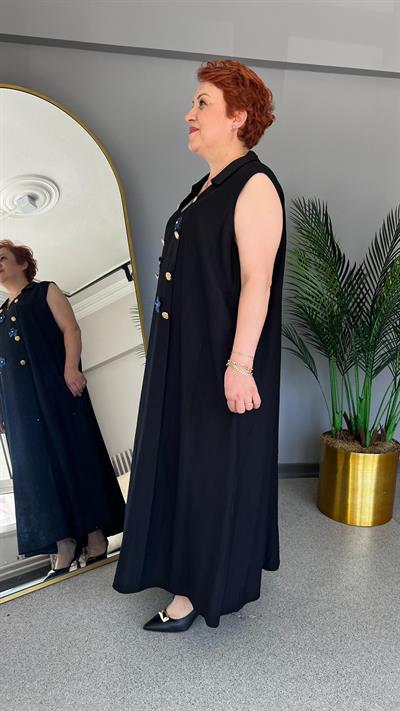 Selma Büyük Beden Tasarım Kolsuz  Elbise