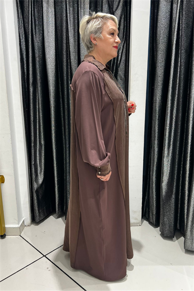 Selma Büyük Beden Taşlı Bağcık Detaylı Elbise