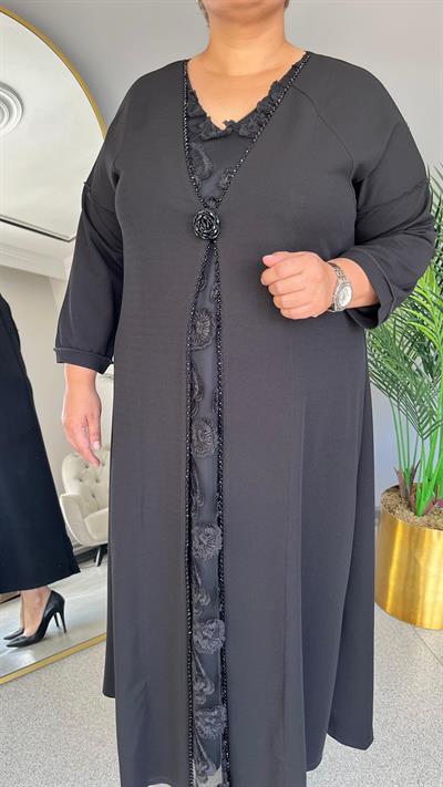 Selma Büyük Beden Taşlı Güpürlü Elbise