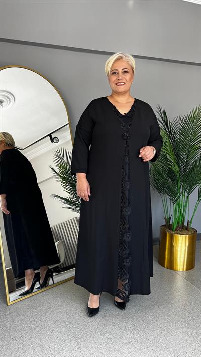 Selma Büyük Beden Taşlı Güpürlü Elbise