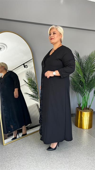 Selma Büyük Beden Taşlı Güpürlü Elbise