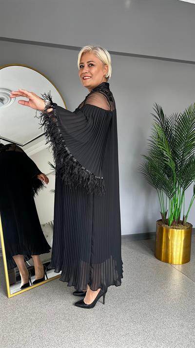 Selma Büyük Beden Taşlı Pliseli Elbise