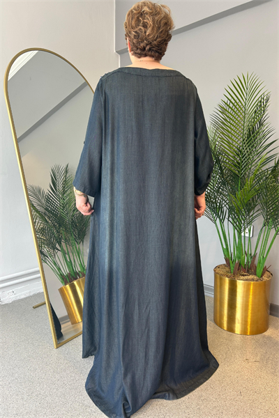 Selma Büyük Beden Taşlı Tensel Kot Elbise