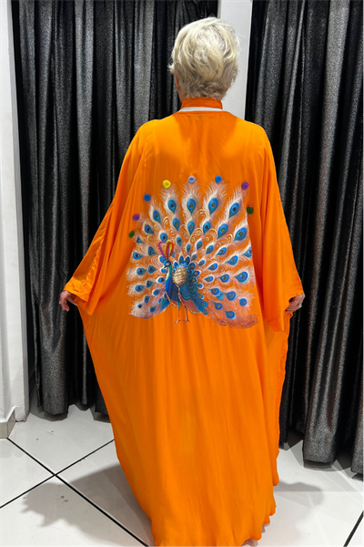 Selma Büyük Beden Tavus Kuşu Desenli Kimono