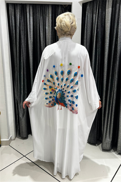 Selma Büyük Beden Tavus Kuşu Desenli Kimono