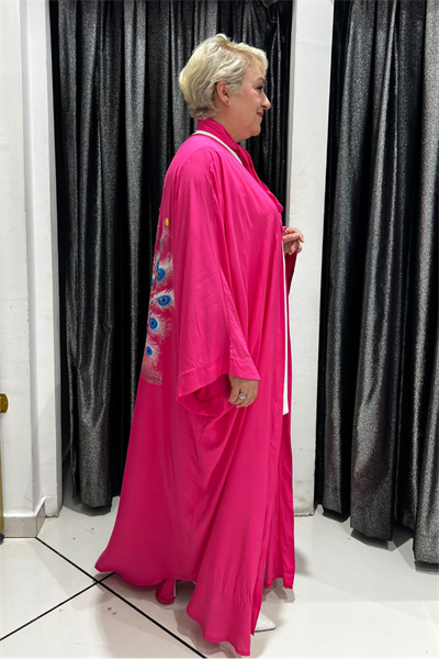 Selma Büyük Beden Tavus Kuşu Desenli Kimono