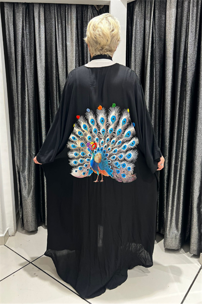 Selma Büyük Beden Tavus Kuşu Desenli Kimono