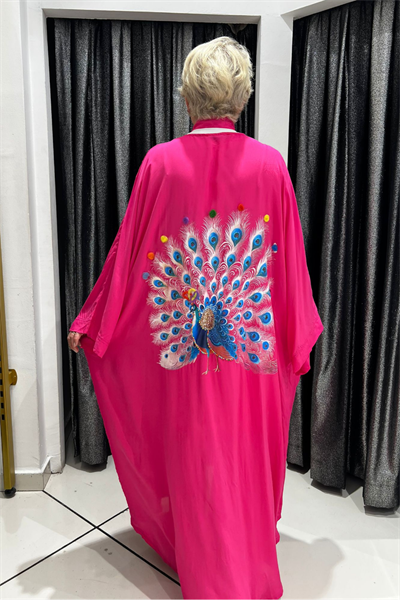 Selma Büyük Beden Tavus Kuşu Desenli Kimono