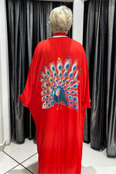 Selma Büyük Beden Tavus Kuşu Desenli Kimono