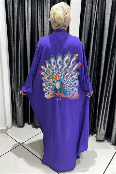 Selma Büyük Beden Tavus Kuşu Desenli Kimono