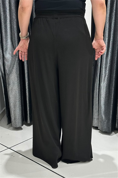 Selma Büyük Beden Triko Kumaş Beli Bağcıklı Geniş Paça Pantolon