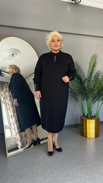 Selma Büyük Beden Triko Taş Detaylı Elbise