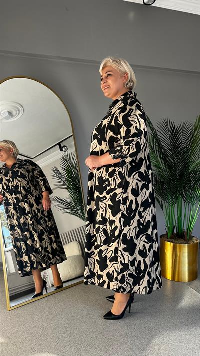 Selma Büyük Beden Triko Yakalı Yarım Patlı Elbise