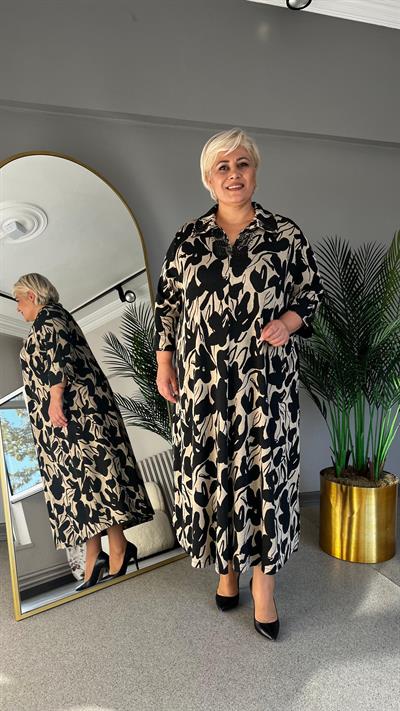 Selma Büyük Beden Triko Yakalı Yarım Patlı Elbise