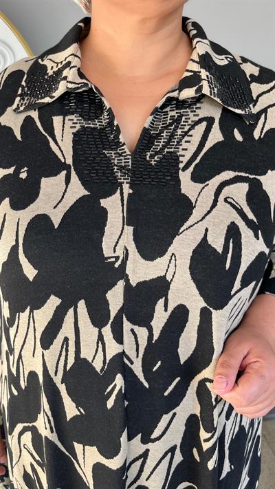 Selma Büyük Beden Triko Yakalı Yarım Patlı Elbise