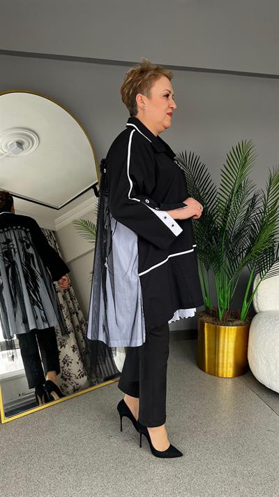 Selma Büyük Beden Tül Detaylı Tasarım Tunik