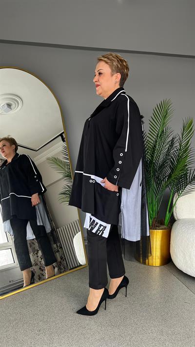 Selma Büyük Beden Tül Detaylı Tasarım Tunik