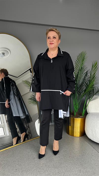 Selma Büyük Beden Tül Detaylı Tasarım Tunik