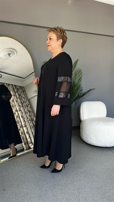 Selma Büyük Beden Tül Ve Taş Detaylı Elbise