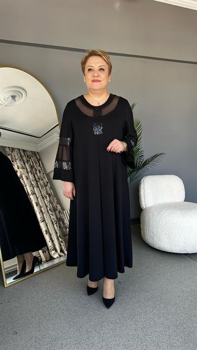 Selma Büyük Beden Tül Ve Taş Detaylı Elbise