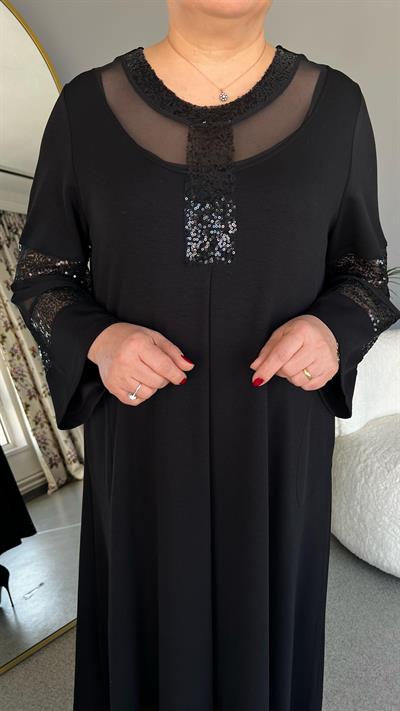 Selma Büyük Beden Tül Ve Taş Detaylı Elbise