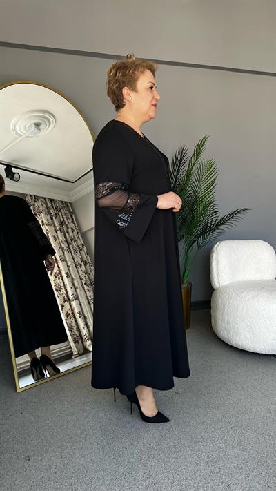 Selma Büyük Beden Tül Ve Taş Detaylı Elbise
