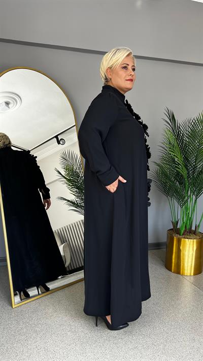 Selma Büyük Beden Üç Boyutlu Çiçekli Elbise