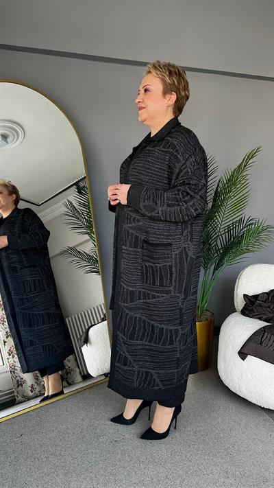 Selma Büyük Beden Uzun Desenli Hırka