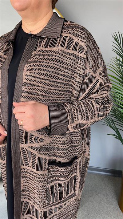 Selma Büyük Beden Uzun Desenli Hırka