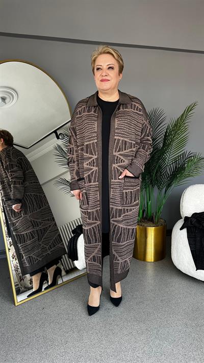 Selma Büyük Beden Uzun Desenli Hırka