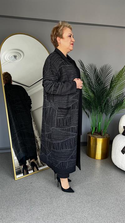 Selma Büyük Beden Uzun Desenli Hırka