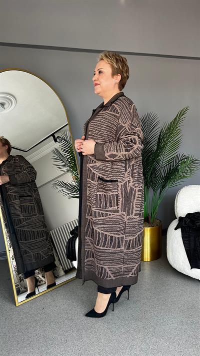 Selma Büyük Beden Uzun Desenli Hırka