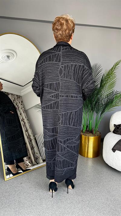 Selma Büyük Beden Uzun Desenli Hırka